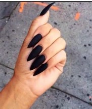 Set Of Painted Black matte long Stiletto Ballerina Coffin False Nails - £6.33 GBP