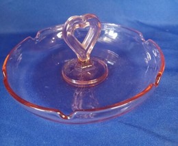Vintage L.E. Smith Pink Depression Glass Heart Handle Trinket/ Ash Tray ... - $21.49