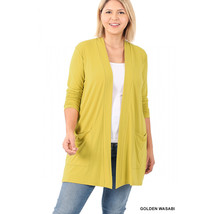 Plus Size Cardigan Sweater   Large Slouchy Pockets Golden Unique Wasabi ... - £34.67 GBP