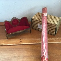 Vintage Concord Dollhouse Miniature Red Velvet Victorian Wood Settee Couch &amp;  - £22.52 GBP