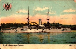 US Navy Battleship U.S.S. Illinois Great White Fleet c.1906 Postcard bk63 - £5.53 GBP