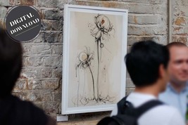 PRINTABLE wall art, Ralph Steadman Inspired Flower Line drawing | Downlo... - £2.74 GBP