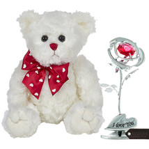 Bearington Teddy Bear +Single Chrome Plated Silver Rose Flower Tabletop Ornament - £19.13 GBP