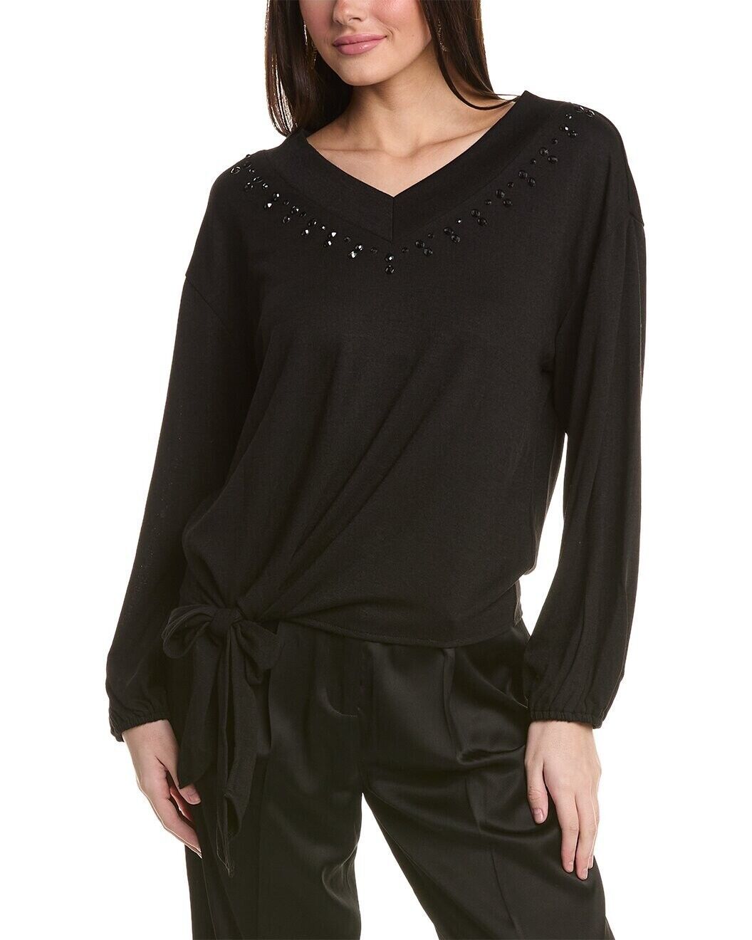 Vince Camuto Women&#39;s Studded V-Neck Pullover Black Size Medium B4HP - $24.95