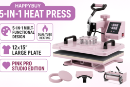 Happybuy 5 in 1 Heat Press Machine 12x15&quot; 360° Swing Away for Shirts Mug... - €299,52 EUR