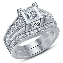 2 Carat Princess Cut Diamond Engagement Band Bridal Ring Set 14k White Gold Over - £70.18 GBP