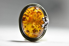 Amber Ring Art Nouveau floral Arts &amp; Crafts sterling silver women Size  7.75 - £69.63 GBP