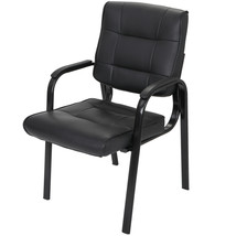 Classic Black Leather Office Chair Guest Reception Solid Metal Armchair ... - £67.42 GBP