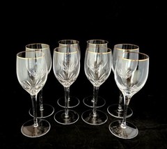Rogaska Crystal RGS17 Wine Glasses Goblets Vertical Cuts Gold Rim ~ Set ... - $79.19