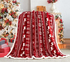 Touchat Red Sherpa Christmas Throw Blanket, Fuzzy, 50&quot; X 60&quot;, Red Reindeer - £32.06 GBP