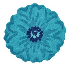 Pioneer Woman ~ Charming Flower ~ 26&quot; Round ~ Teal ~ Cotton Bath Rug ~ Throw Rug - £20.92 GBP