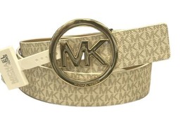 NWT 45 MICHAEL KORS MK logo Belt With MK Logo GOLD Buckle Vanilla color ... - £29.56 GBP