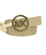 NWT 45 MICHAEL KORS MK logo Belt With MK Logo GOLD Buckle Vanilla color ... - £29.22 GBP