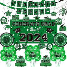Green Themed 2024 Graduation Decorations Set - Congrats Grad Banner, Cla... - £34.24 GBP