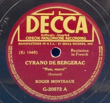 Roger Monteaux (Recitation in French) 78 Cyrano De Bergerac E- A5 - £7.90 GBP