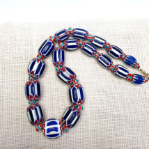 Vintage Chevron and White Heart Venetian Beads Glass Beads Necklace NC-1010 - £56.97 GBP