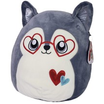 Squishmallows 12&quot; Ryan Plush Gray Husky Dog Red Heart Glasses Valentine&#39;s Day   - £19.74 GBP