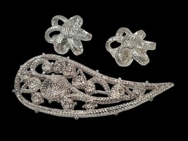 Givenchy Paris New York Earrings and Brooch Set Vintage Silver Plated - £130.57 GBP