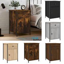 Industrial Wooden Bedside Side Table Cabinet Nightstand With 1 Door 1 Drawer  - £51.40 GBP+