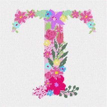 Pepita Needlepoint kit: The Letter T Flowering Pastel, 7&quot; x 7&quot; - £39.31 GBP+