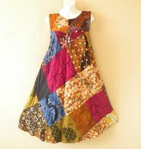 PD5 Patchwork Abstract Bohemian Peasant Boho Women Umbrella Sun Dress - ... - $24.90