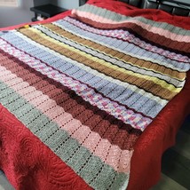 Zig Zag Boho Blanket Chevron Throw Afghan Multicolored 69”x73” Retro Hand Knit - £25.45 GBP