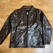 Haband Executive Decision Mens Medium Brown Leather Jacket Detachable Lining - £35.50 GBP