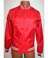 Vintage 80s RUNYON Sportswear Red Polyester Satin Windbreaker Ringer JAC... - $55.56 CAD