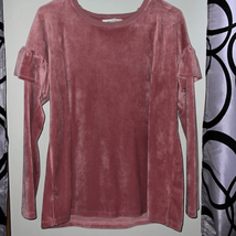 Two by Vince Camuto Top Womens S Pink Velvet Velour Ruffle Shoulder Long Sleeve - £11.81 GBP