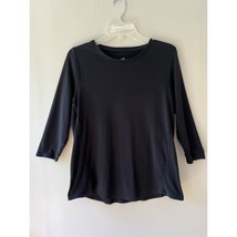 J. Jill Sz M Black Stretch Elbow Sleeve Shirttail Tee Shirt Pullover Blo... - $12.91
