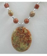 Autumn Jasper Stone Bead Pendant Necklace Square Round Goldstone Oval Si... - $12.73