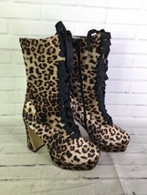 Touch of Cyn by Cyndi Lauper Platform Leopard Print Lace Up Boots Women&#39;... - $86.63