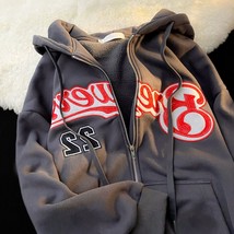 Fashion Embroidery Letters Zipper Casual Hoodie Cotton Loose Couple Top Harajuku - £70.03 GBP
