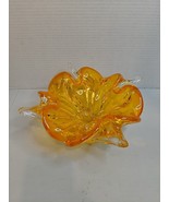 Vtg. Chalet MCM Canada Orange Four Point Ruffled Art Glass Console Candy... - £67.17 GBP