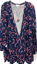 NWT LuLaRoe Large Blue Pink and White Ribbon Hearts Caroline Cardigan Sw... - $24.74