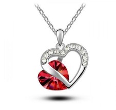 Jeweled Red Heart Fashion Necklace - $8.90