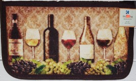 Printed Nylon Kitchen Rug (18&quot;x30&quot;) WINE &amp; GRAPES, 4 BOTTLES &amp; 3 GLASSES... - £14.78 GBP