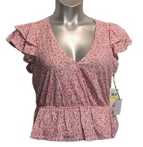 1.STATE Flounce Sleeve Ruffle Hem Floral Faux Wrap Front V-Neck Top Size M NWT - £16.70 GBP