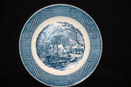 Vintage Currier &amp; Ives Blue by Royal USA 10&quot; Dinner Plate Grist Mill Discontinue - £15.28 GBP