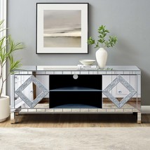47&quot; Mirror TV Media Console | 50&quot; TV Compatible, Diamond Glass Doors Sto... - $398.99