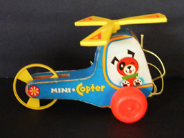 Fisher-Price Helicopter Vintage 1970 Wooden Mini Copter Pull-Toy #448 - £14.10 GBP