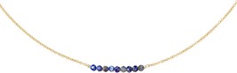 Dainty Birthstone Beaded Bar Necklace 18K Gold Plated Handmade Faceted T... - $29.95