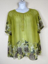 Avenue Womens Plus Size 26/28 (3X) Sheer Green Floral Blouse Short Sleeve - £14.22 GBP