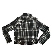 Wet Seal Jacket Womens Large Black White Plaid Wool Blend Zip Front Pockets - $24.99