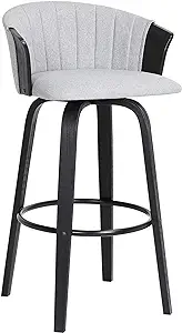 Benjara Oja 26 Inch Swivel Counter Stool Chair, Light Fabric, Curved, Gr... - $538.99