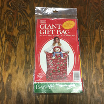 Vintage giant gift bag with tag and yarn Christmas winter holiday gift w... - $19.75