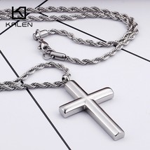 New Trendy Cross Chain For Men High Polished 60cm Stainless Steel Gold Color Cro - £16.53 GBP