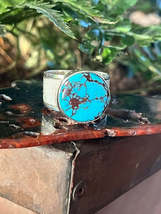 Native Made 925 Sterling Silver Wide Shank Ring - Egyptian Turquoise - $360.00