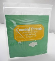 Counted Threads 14 Count Aida Cross Stitch Fabric - Green 3 Pieces 6&quot; x 6&quot; - $4.70