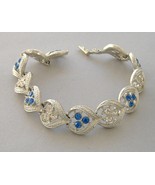 Blue and Clear Bracelet Round Rhinestone Vintage Silver Tone Metal Teard... - $39.00